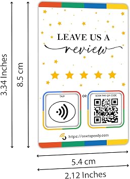 NFC Business Review Cards (1-Pack) – Compatible with Google Reviews – Reusable Smart Tap & QR – Works with All Phones – Contactless Customer Feedback Tool