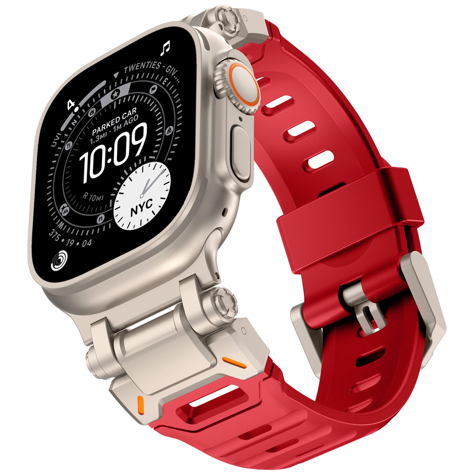 Durable FKM Band Designed for Apple Watch Ultra 2/ Apple Watch Ultra 49mm for Men, Rugged 𝗙𝗞𝗠 with Stainless Steel Connector for iWatch Series 9/8/7/6/5/4/SE/3/2/1 45mm/44mm/42mm