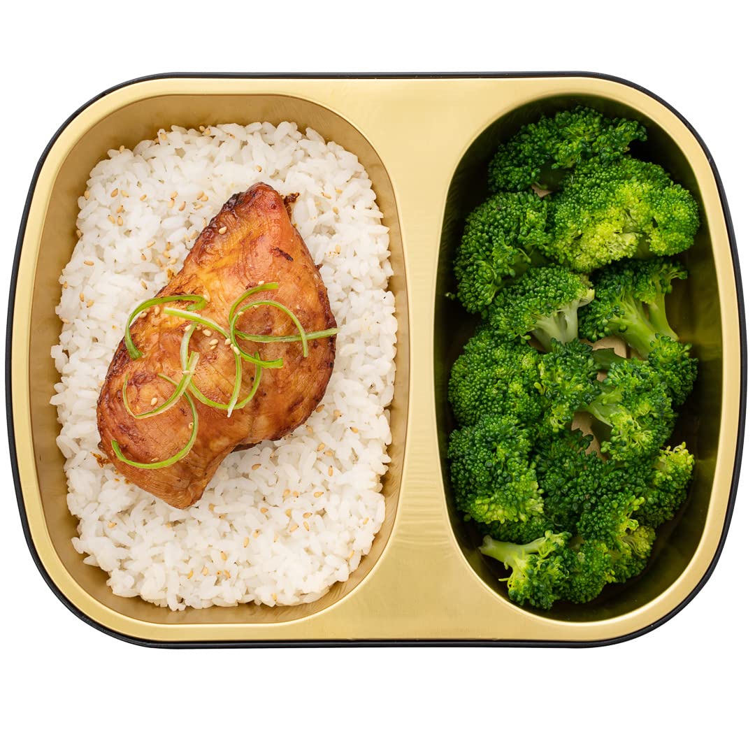 Restaurantware Foil Lux - Recipientes de aluminio para alimentos de 28 onzas, 100 bandejas rectangulares de aluminio, las tapas se venden por separado, 2 compartimentos, recipientes de aluminio negro