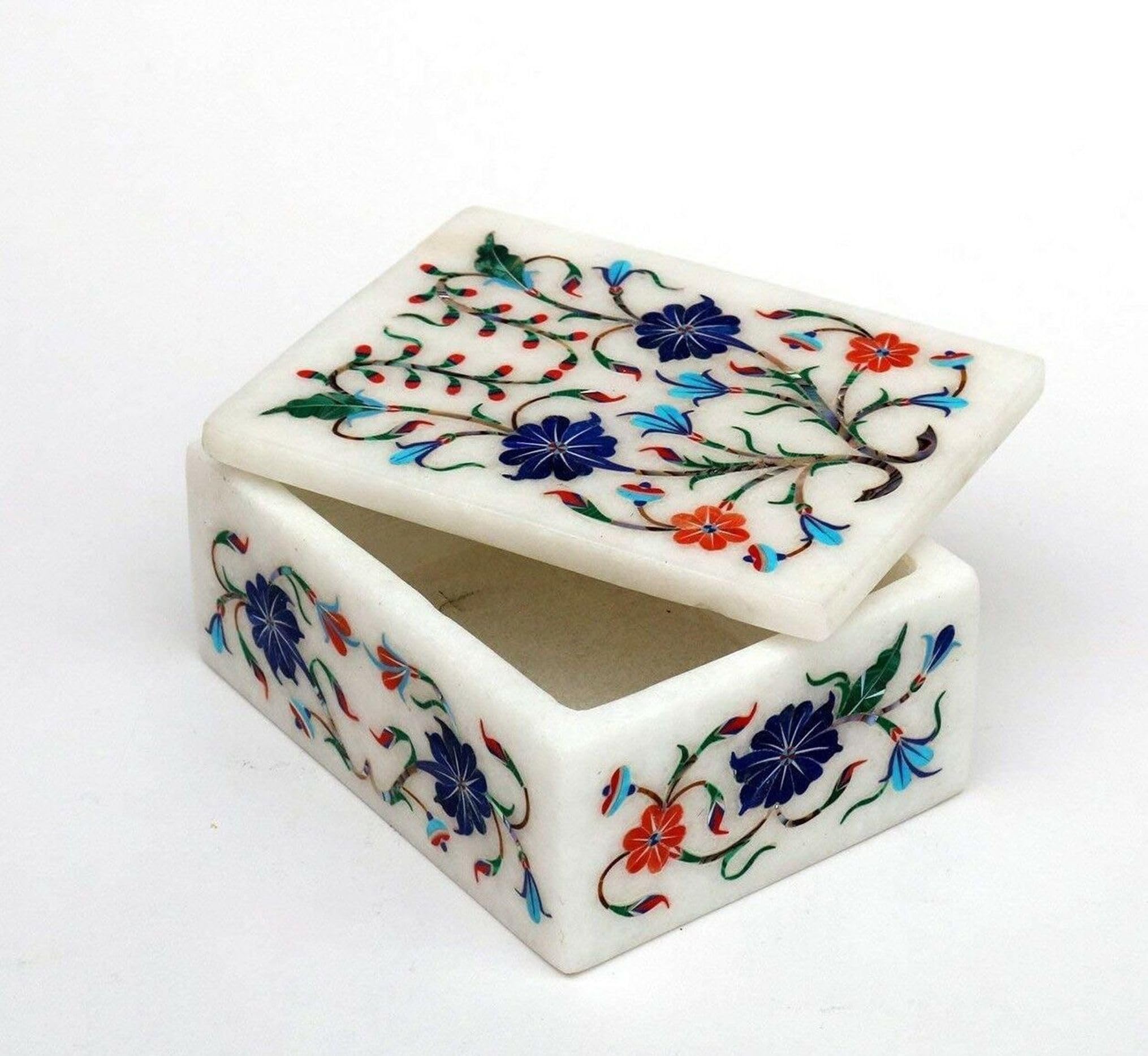 Boîte à bijoux en marbre blanc de 12,7x8,9 cm pour rangement chic