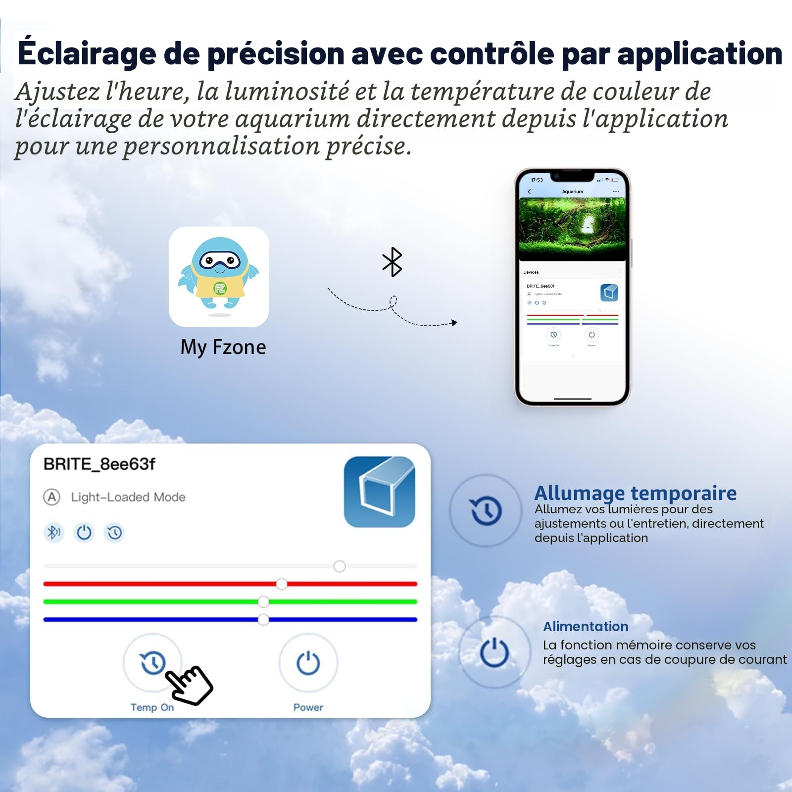FZONE Aquarium LED Éclairage 60W Spectre Complet 31-43'' Minuterie Lever/Coucher Soleil Contrôle Application