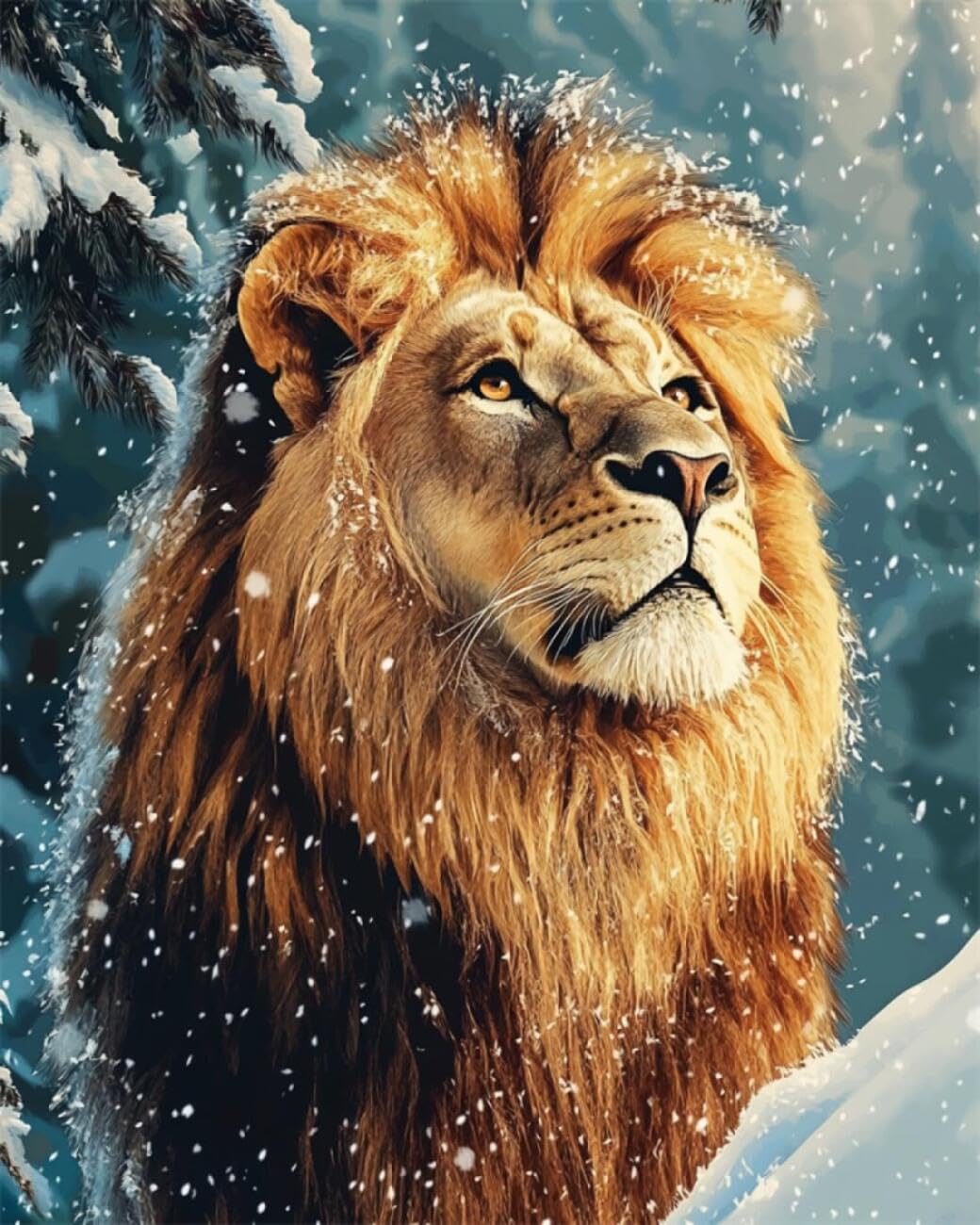 AxiangziK DIY Counted Cross Stitch Kits Lion in the Snow 11CT 30x40cm
