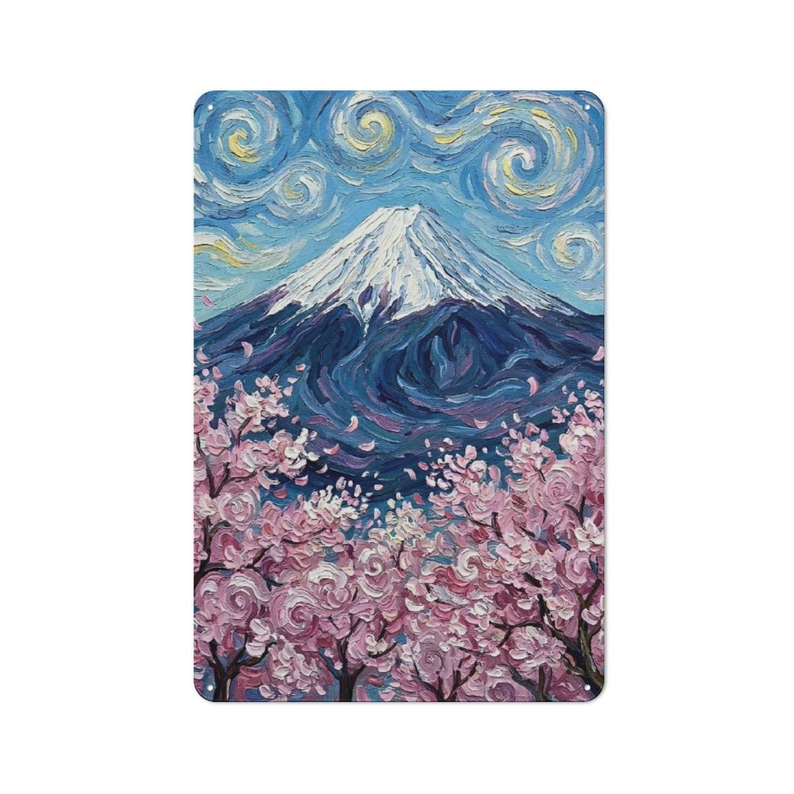 Junmoney Style-15 For Hobby Room Or Studio, Mount Fuji Cherry Blossoms Painting Retro Metal Wall Sign 30X20cm, For Vintage Wall Decor Fans, For Themed Room Decoration