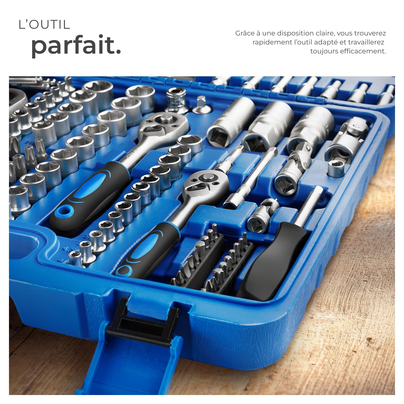 tectake® Coffret douille cliquet, 171 Pièces (Douilles, Clé a douille, Clé à cliquet), Malette outils, Jeux de douilles, Douille torx, Boite à outils, Outillage mecanique auto, Coffret cliquet