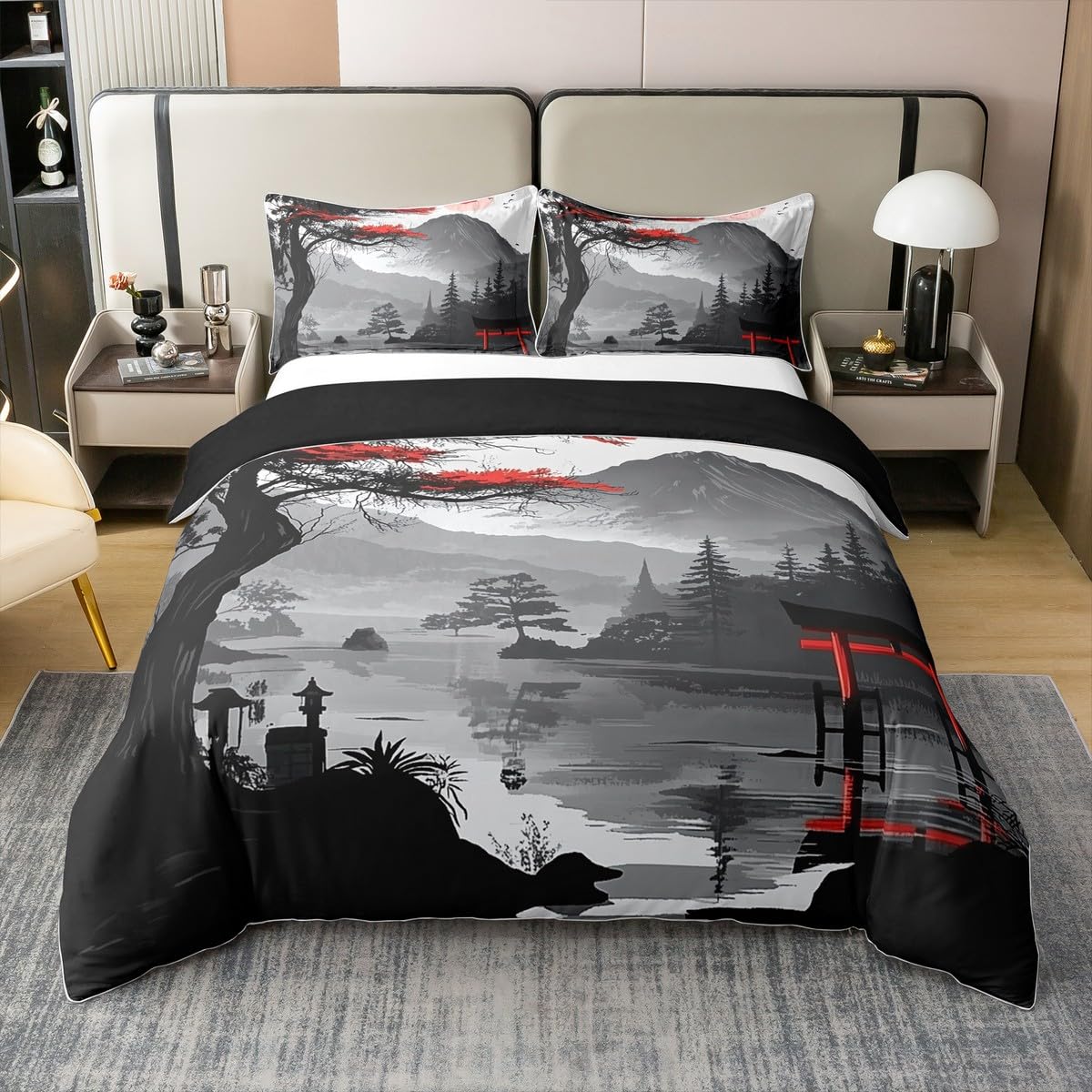 Housse de couette japonaise haut de gamme en pur coton 200x200 cm motif traditionnel sakura