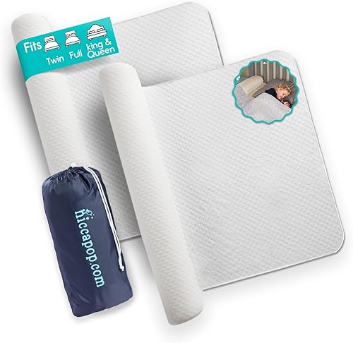 Hiccapop [Pack de 2 rieles de cama inflables para niños pequeños | Protector de cama portátil, hinchable para cama King, Queen, Full, con cubierta