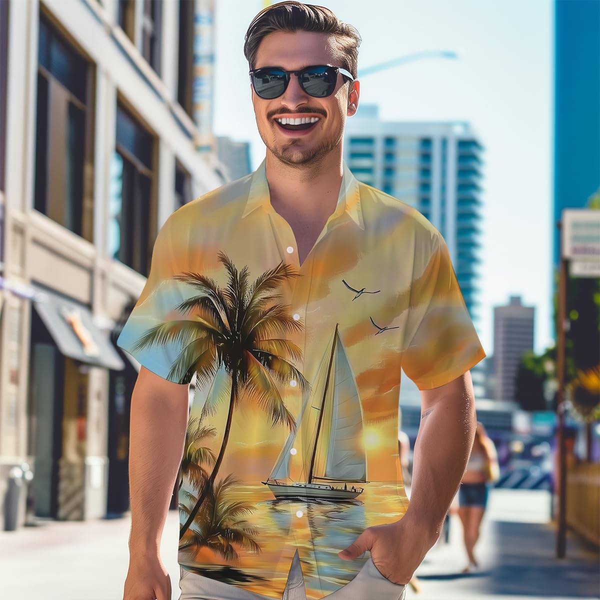 American Flag Skulll Mens Hawaiian Shirt Short Sleeve 3D Graphic Button Down Shirts Tropical Holiday Beach Aloha Shirts - Image 6