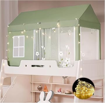 Stainless Steel Canopy Bed Frame Curtains Elegant Bed Netting Canopy for with Lights Twin Top Bunk Bed Tent Canopy with Frame,Green,90cm