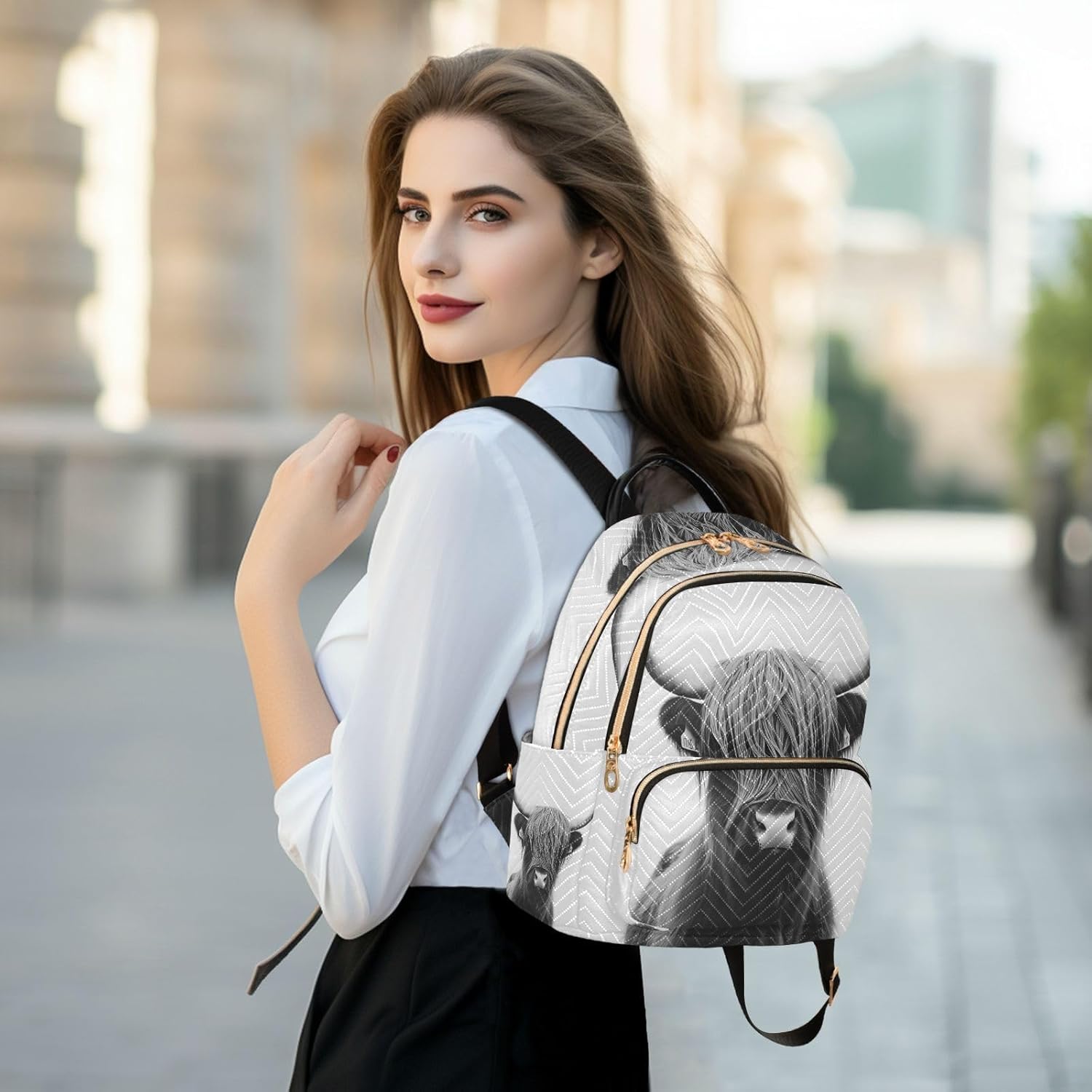 ALAZA Highland Cow Mini Backpack Purse for Women Travel Bag Lightweight Shoulder Bag Fashion Daypack