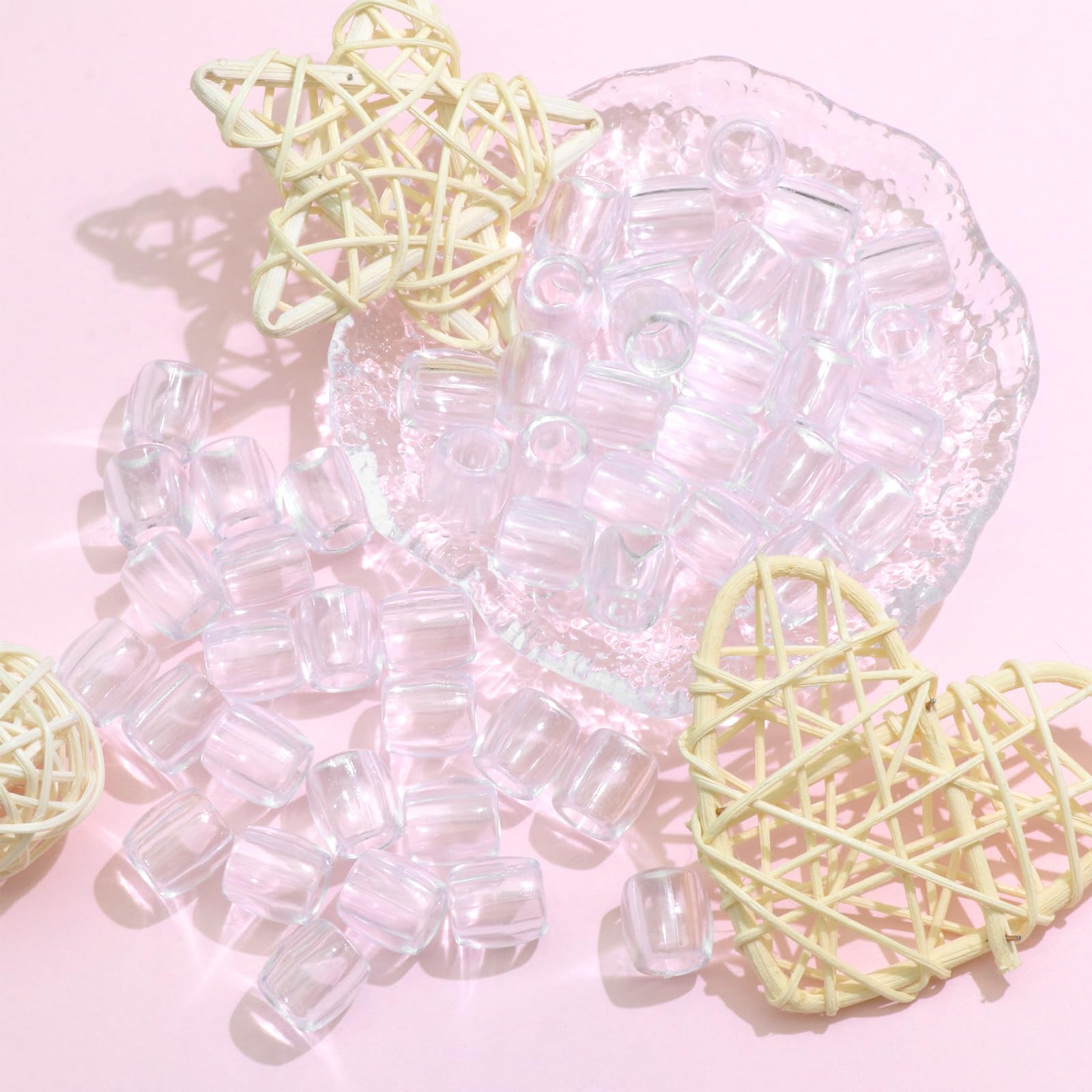 Transparente Haarperlen, Jumbo-Perlen für Haare, niedliche Zöpfe, Acryl-Pony-Perlen für Kinder, Mädchen, Zöpfe, Zubehör, Armband, Schmuckherstellung, Set, Haardekoration, 50 Stück