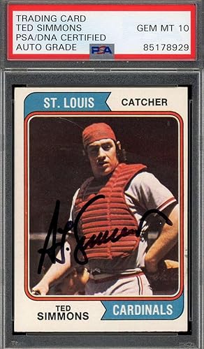 Ted Simmons Gem Mint 10 PSA DNA Signed 1974 Topps Autograph