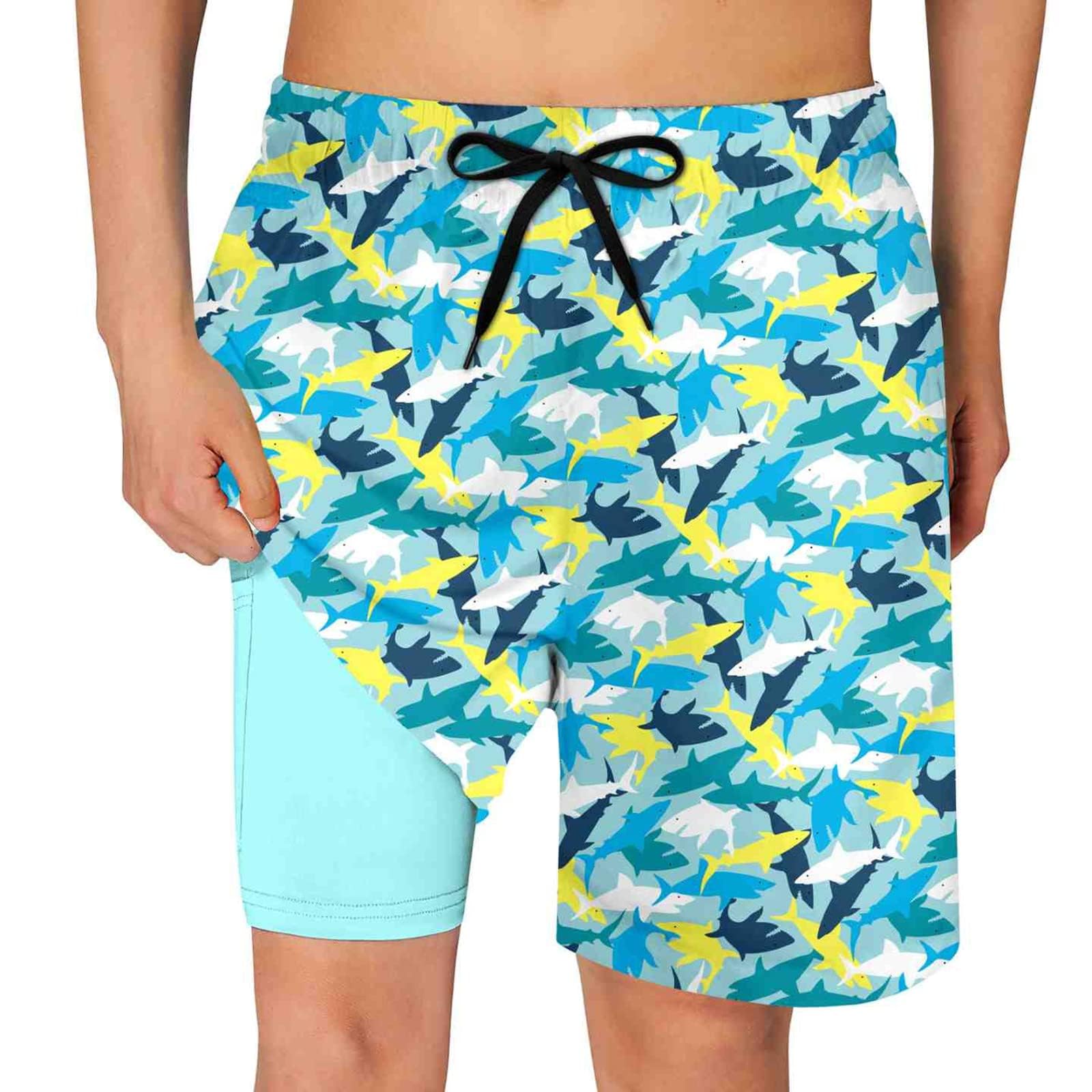 Cozople Boys Swim Trunks with Compression Liner Quick Dry Bathing Suit