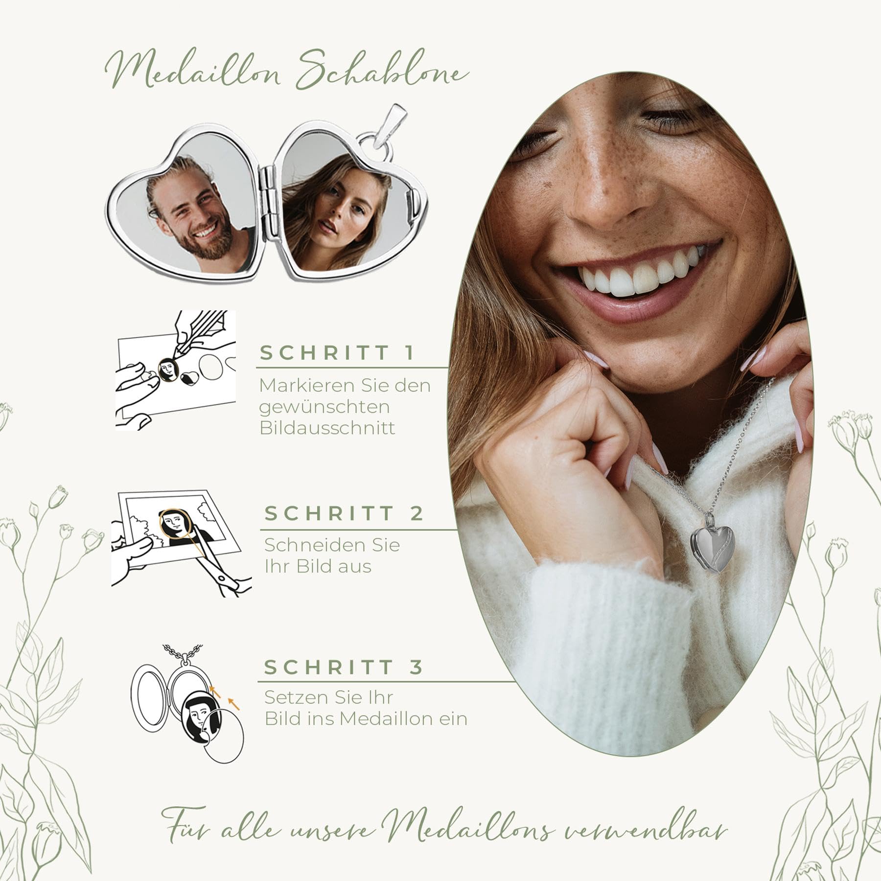 Herz Medaillon zum Öffnen mit Bild Silber 925 Damen, Amulett Anhänger | Medallion Aufklappbar, Kette personalisiert, Foto Upload Service & Gravur