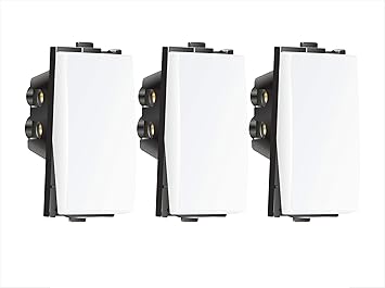 SALZER Modular Electrical Switch | 10 Amps, 240 Volts AC, AX Rated | 1-Way ON/Off Switches for Home/Office | Heavy Duty Polycarbonate Body Switches| White (Pack of 3)