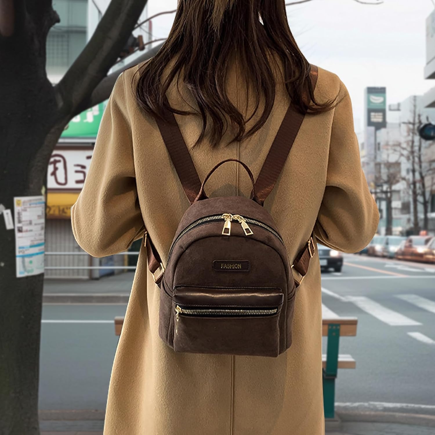 Small Backpack for Women, Suede Womens Backpack Small Backpack Purse with Handle, Small Backpacks Ladies Backpack (brown) - Image 6