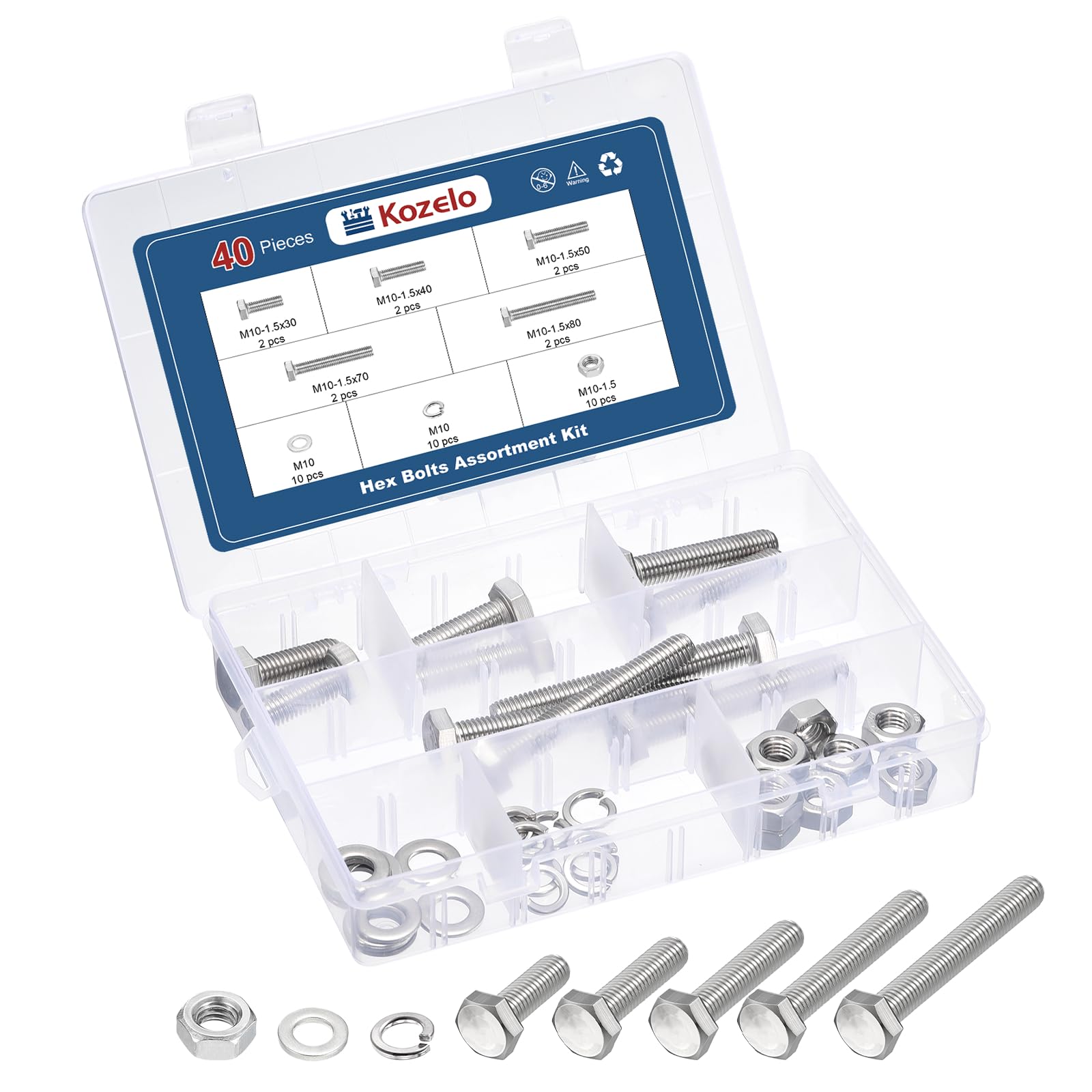 Kozelo 40 Pcs Bolts and Nuts Washers Kit