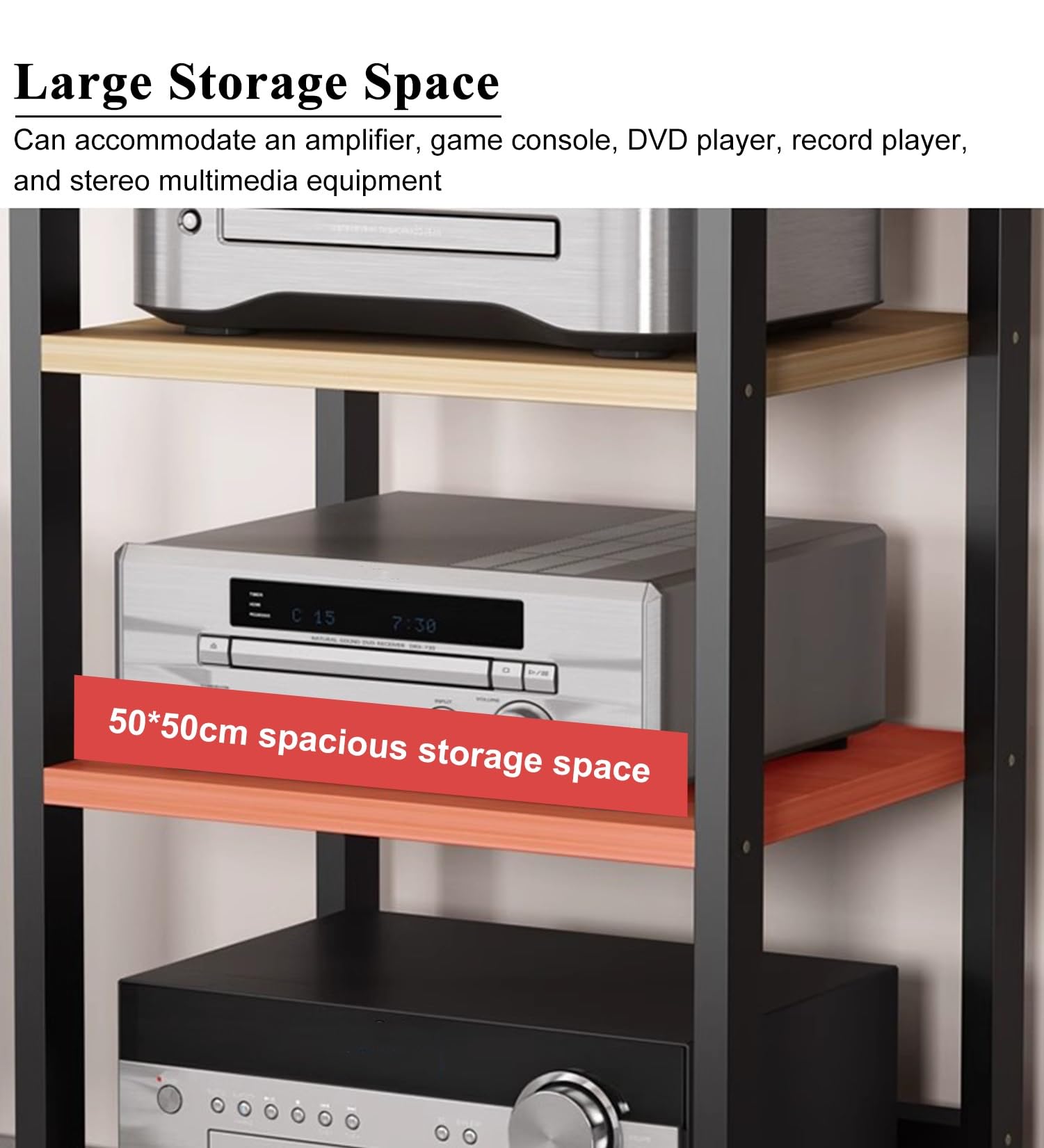 Rack HiFi con 2/3/4/5 livelli, supporto AV multimediale, rack per componenti audio/video, stabile armadio di archiviazione stereo per lettore DVD/giradischi/TV box (nero, L55 x W50 x H40 cm)