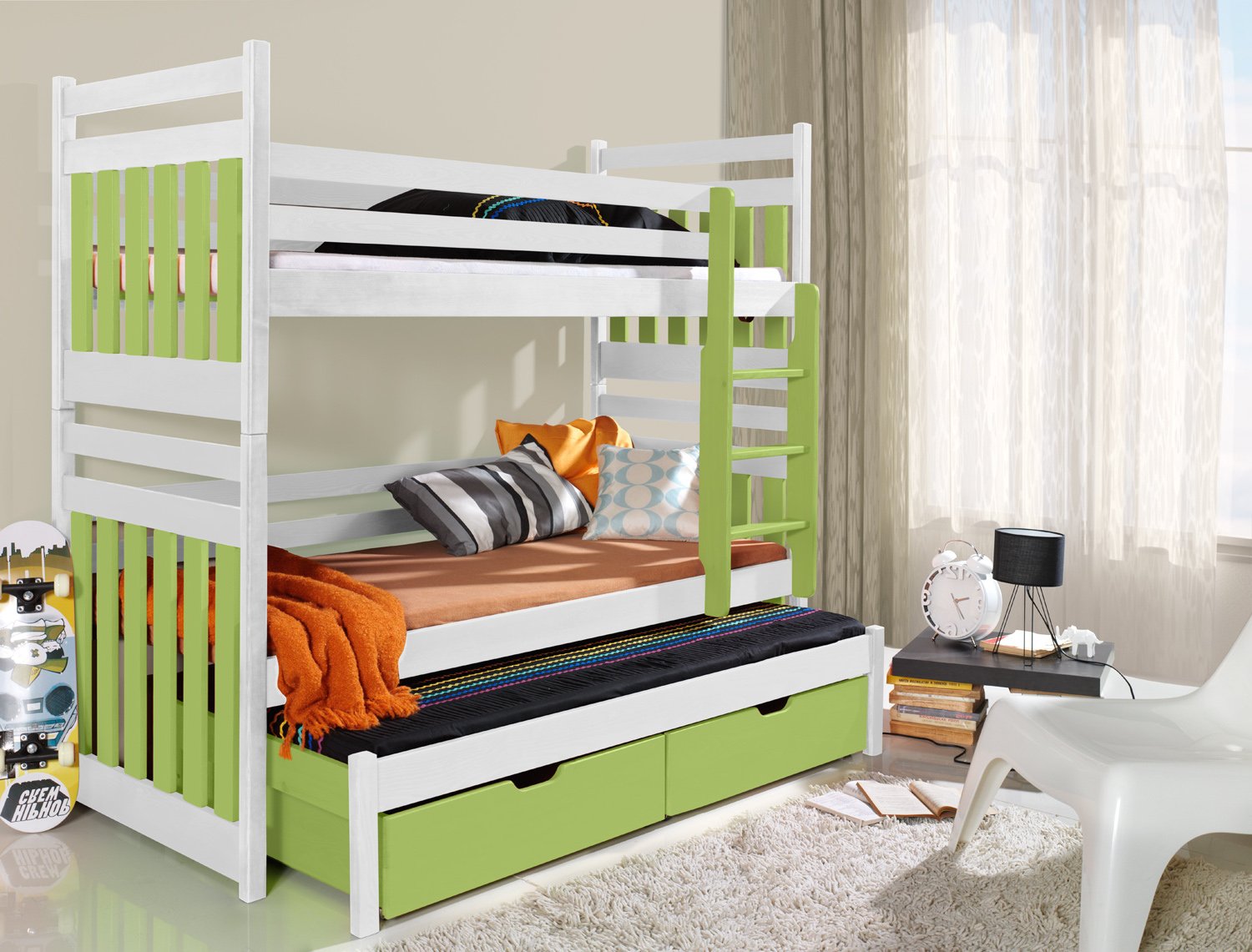 Buy Ye Perfect Choice Triple BUNK BED Sambor Modern High Bed DRAWERS