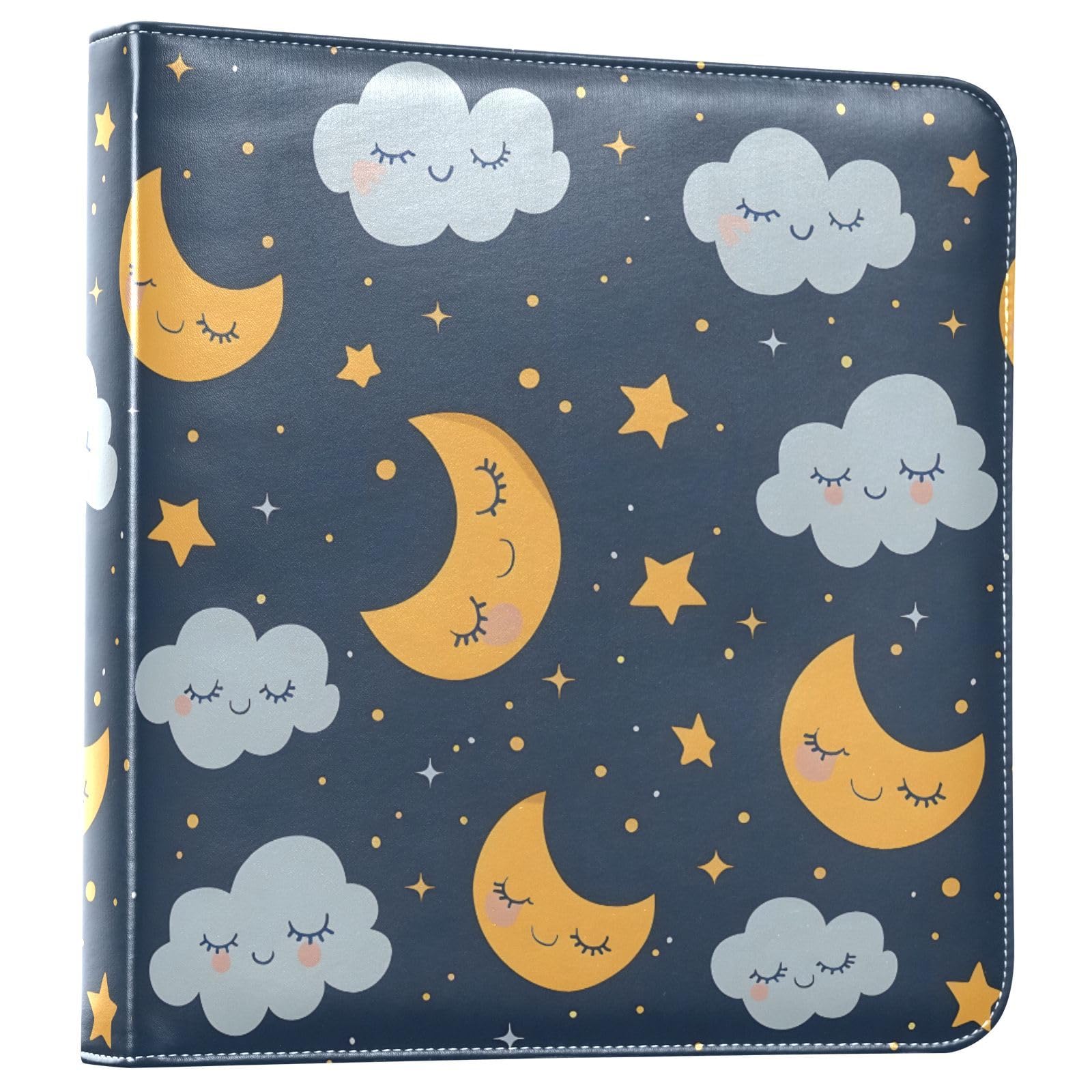 JIPONI Moon Movement on Dark Large Photo Album, DIY Leather Cover Scrapbook Albums for 4x6 5x7 6x8 Pictures, Self Adhesive Memory Book for Wedding, Baby, Family