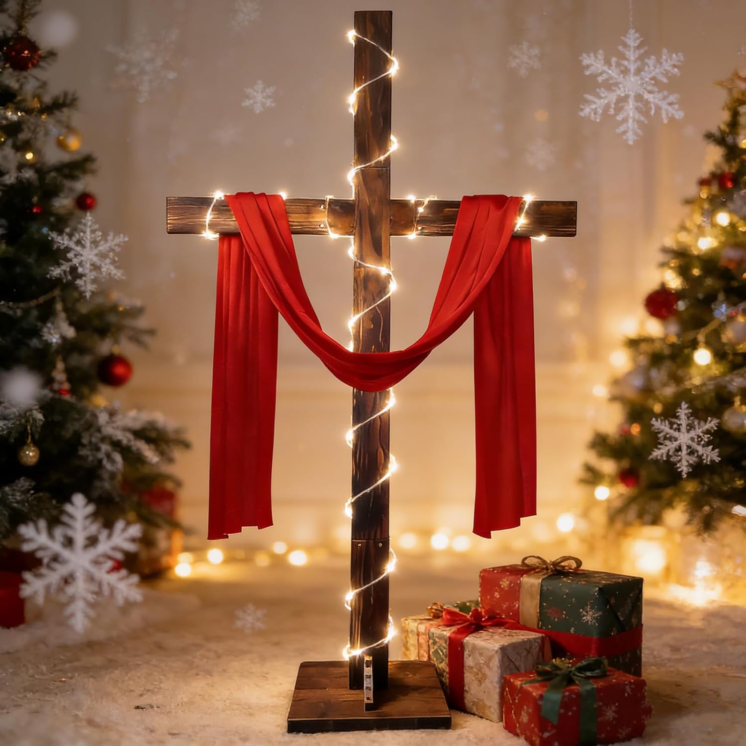 yasuwekik 76 Inch Extra Large Wood Stand Religious Cross for Yard Wooden Church Wall Cross Decor He Is Risen Outdoor Cross for Easter Christmas Wedding Communion Party Decor