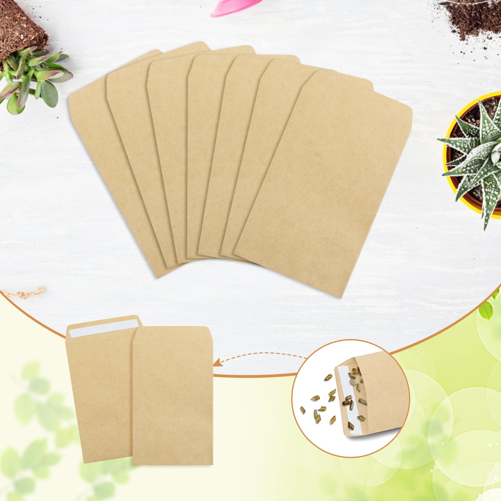 Buste per Semi Kraft da 100 Pezzi, Autosigillanti in Carta Kraft per Conservare Piccoli Oggetti