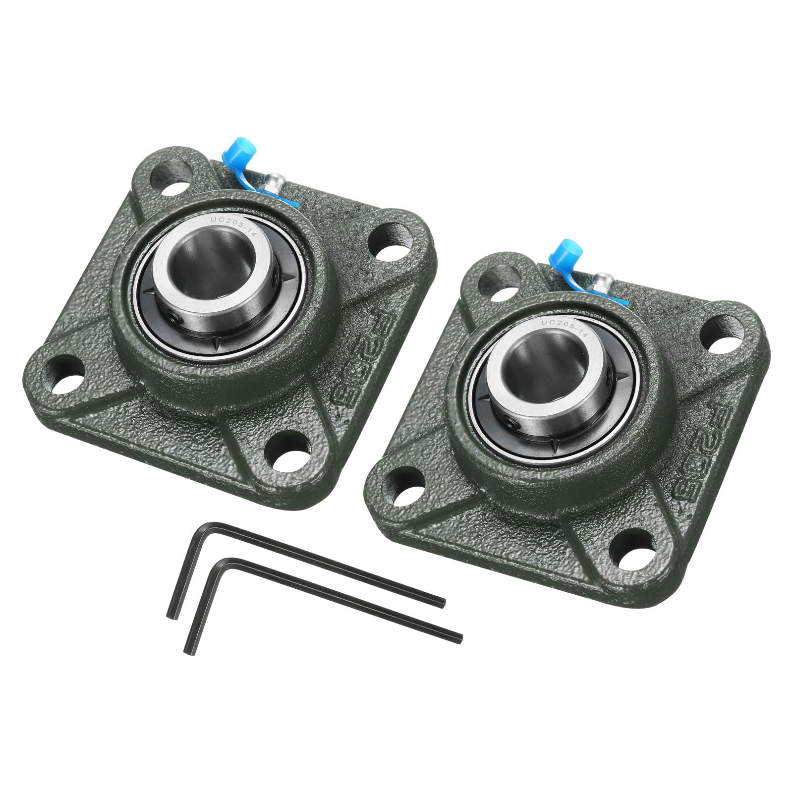 uxcell 2pcs UCF205-14 Pillow Block Bearings 7/8 inch Bore Self Alignment, Solid Cast Iron Base Square Flange Mounted Chrome Steel Bearings