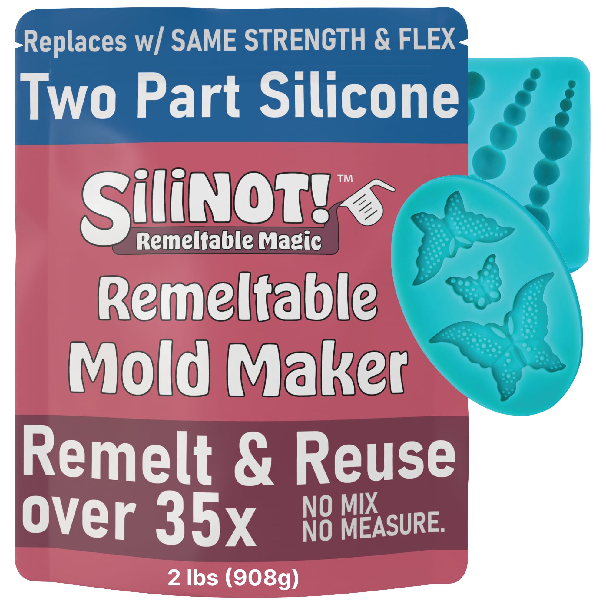 Remeltable Silicone Mold Making Kit 2 POUNDS. - Easier Than Silicone Mold Maker. Reuse 30x, No Mix, Non-Toxic, Food-Contact Safe for Plaster, Resin, Epoxy, Chocolate, Wax & Soap Molds