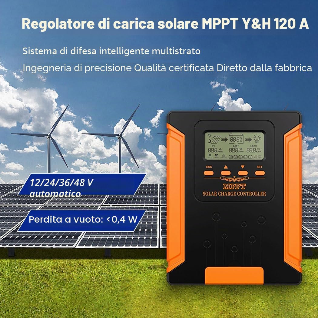 Y&H 120A Regolatore di Carica Solare MPPT 12V 24V 36V 48V Auto con Ddisplay LCD Regolatore Pannello Solare Max 180V Ingresso per Gel Sigillato Allagato e Batteria al LifePO4