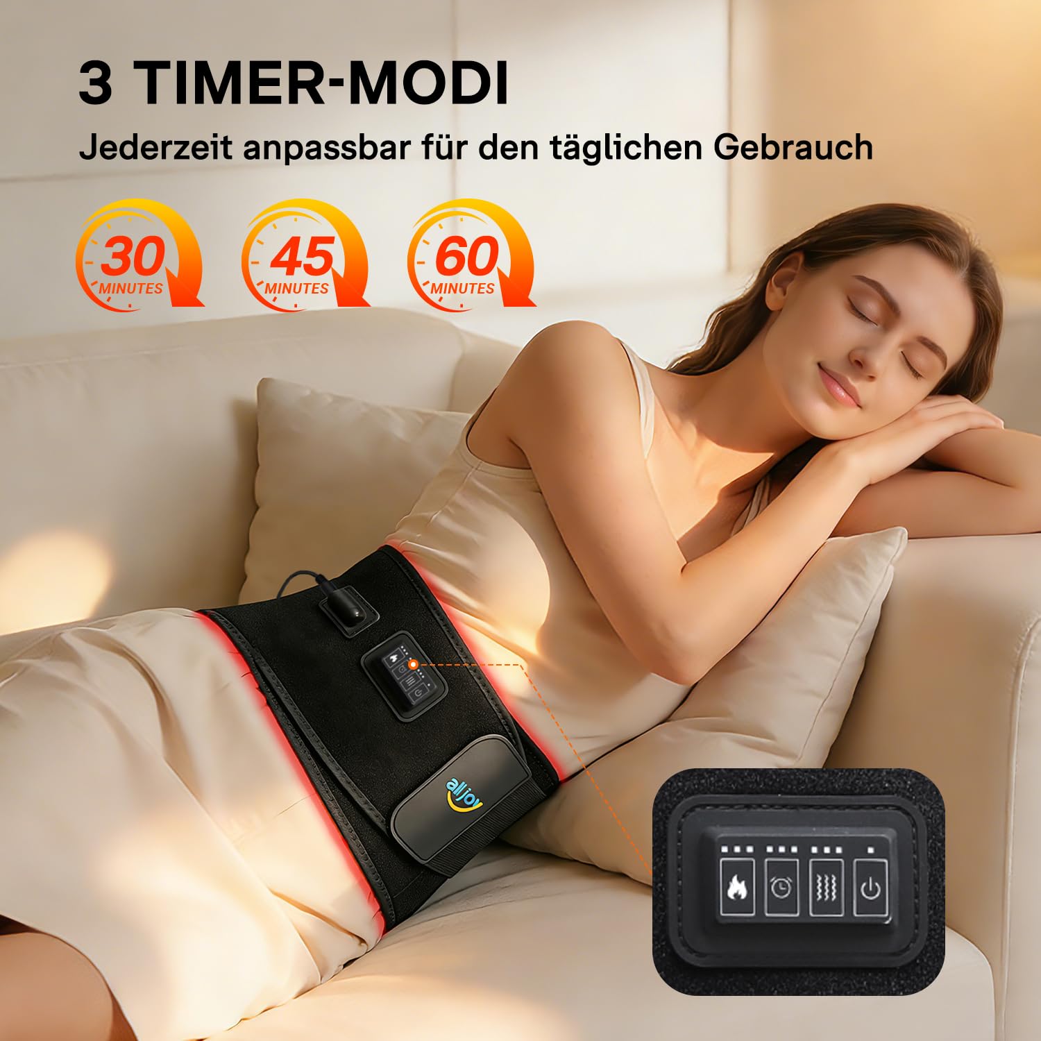 ALLJOY 170CM Wärmegürtel Rücken Heizkissen Massagegerät, Heizkissen mit Abschaltautomatik, Wärmekissen für Rücken mit 3 Wärmestufen 5 Vibrationsmassage, Geschenke für Frauen Männer (mit Kabel)