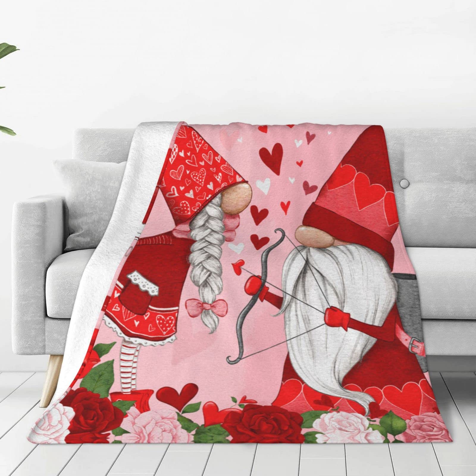 Lsjuee Throw Blanket Happy Valentine's Day Warm Cozy Soft Lightweight Flannel Fleece Blanket for Bedroom Sofa Room Home Decorative Fuzzy Blanket 80"x60"