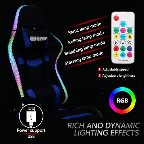 Miniatura 3 de Silla de juegos RGB con luces LED, silla ergonómica para jugadores de computadora, silla de oficina para adultos, silla de videojuegos para regalo