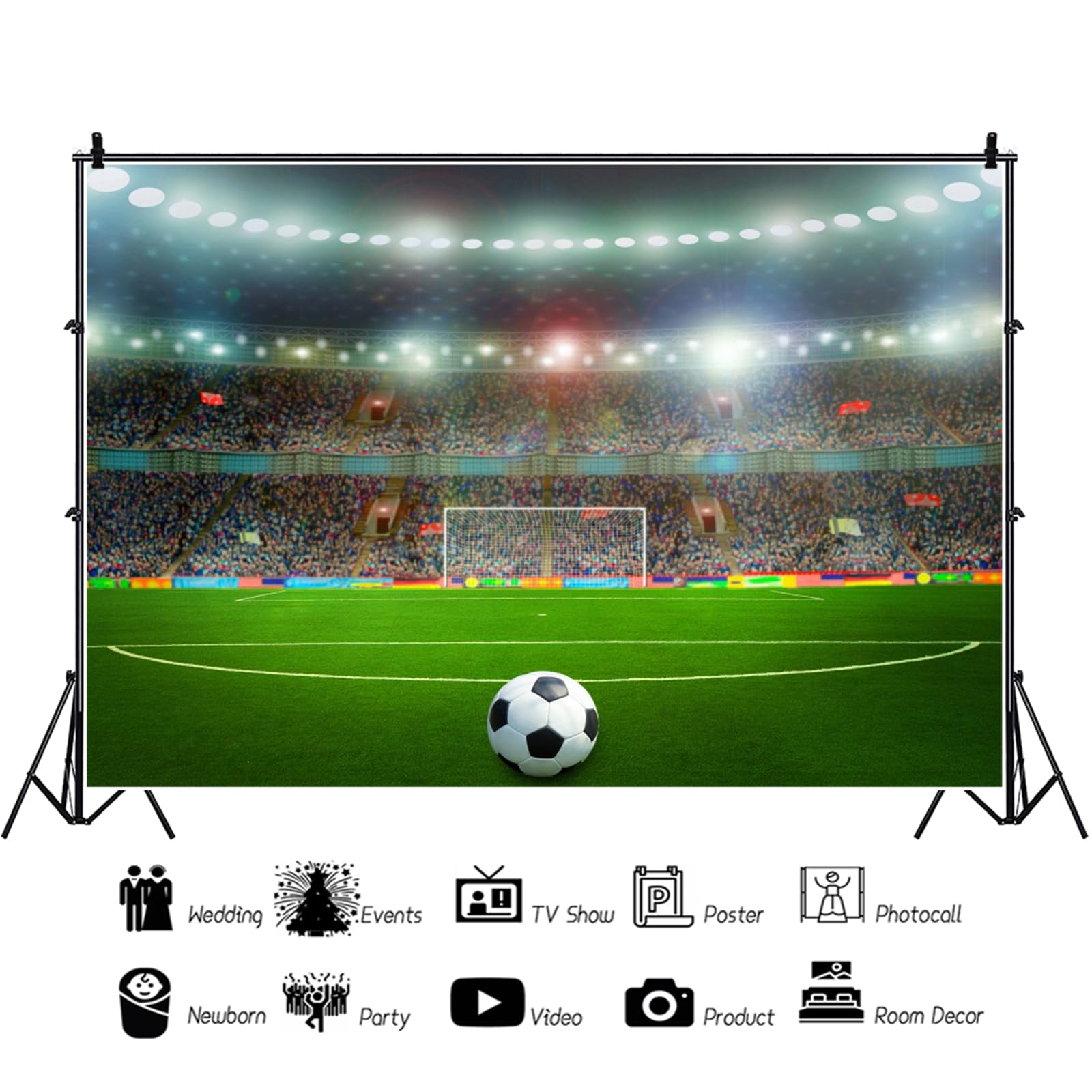 Fondale Fotografico In Vinile YongFoto 1,5x2,2m – Stadio Di Calcio Su Arena Verde, Per Foto Festa Bambini E Ritratti