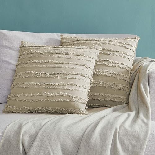 Gigizaza - Juego de 2 fundas de almohada de algodón a rayas, para sofá, decoración del hogar, 18 x 18 pulgadas, color amarillo