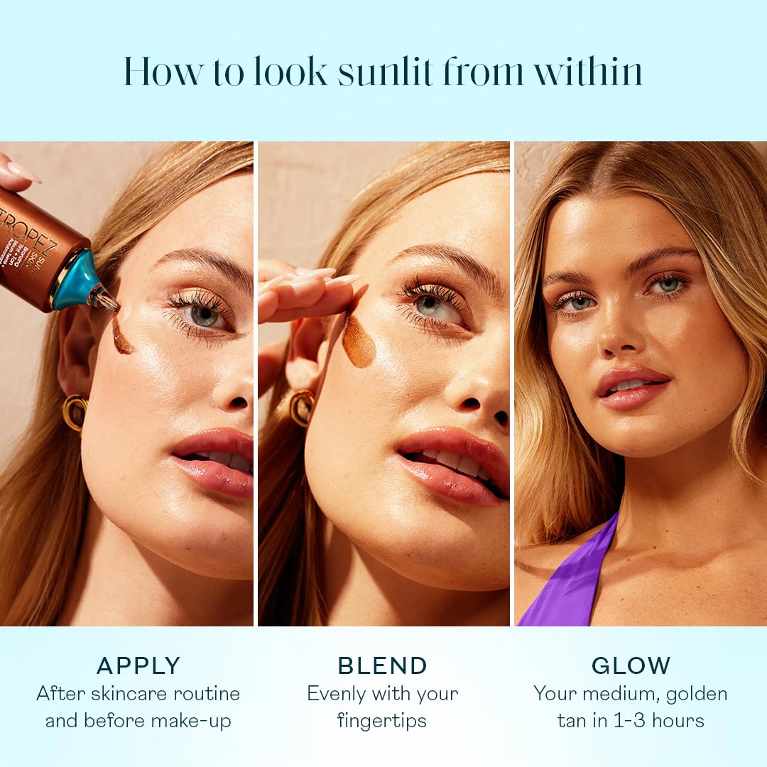 St.Tropez Sunlit Skin Bronzing Tint and Liquid Bronzer For Face & Skin, Creates A Sun-Kissed Glow with Hyaluronic acid, 1 FL OZ
