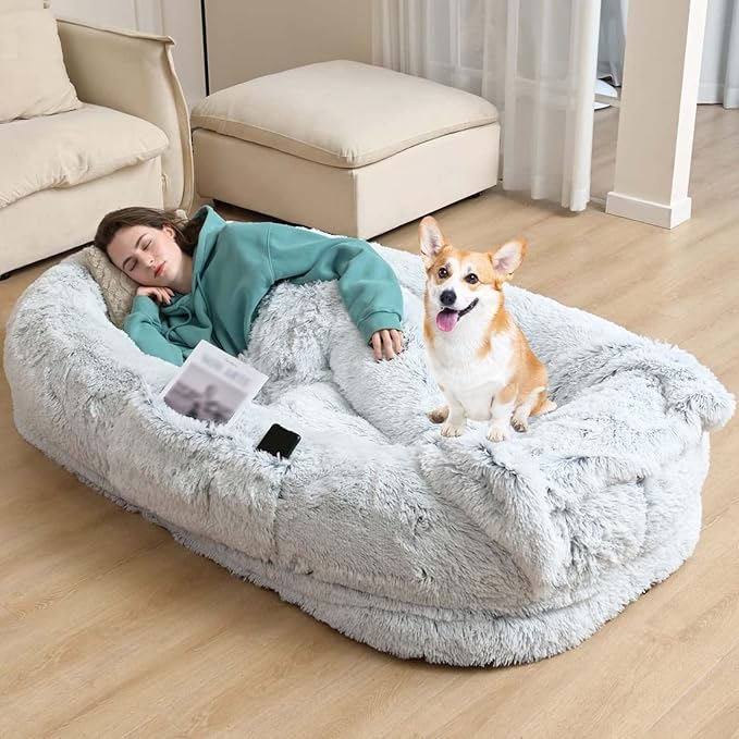 Human Sized Dog Bed， Human Dog Bed, Washable Faux Fur Human Dog Bed For