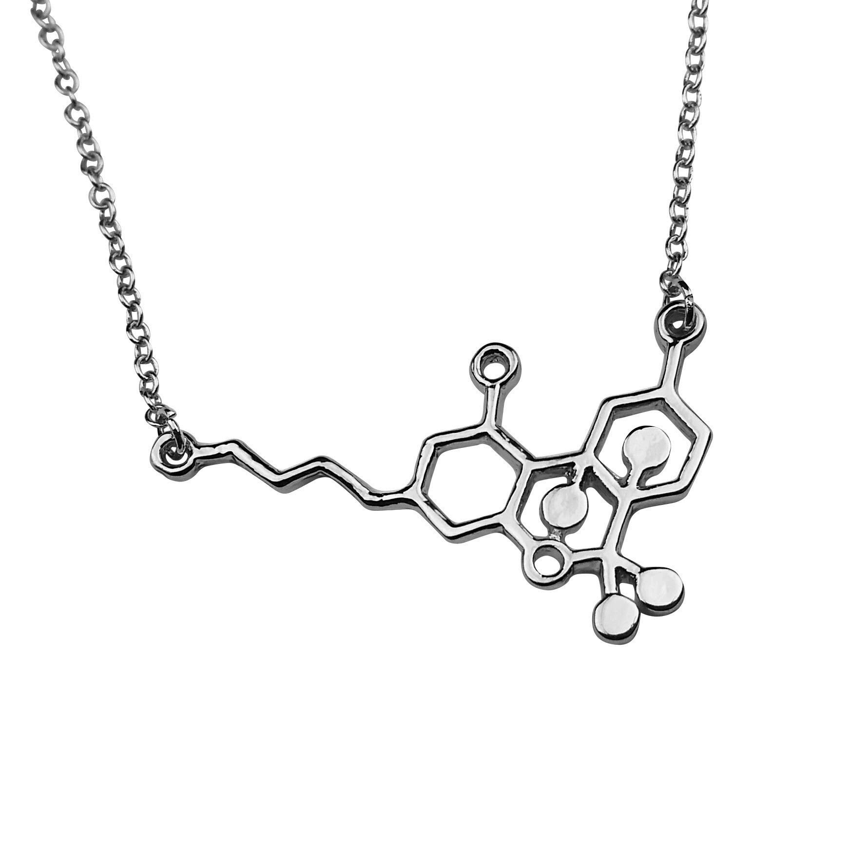 Art AttackMary Jane Molecule Chain Necklace, Marijuana THC CBD Weed DNA Chemistry Science Pendant Charm (Silver)