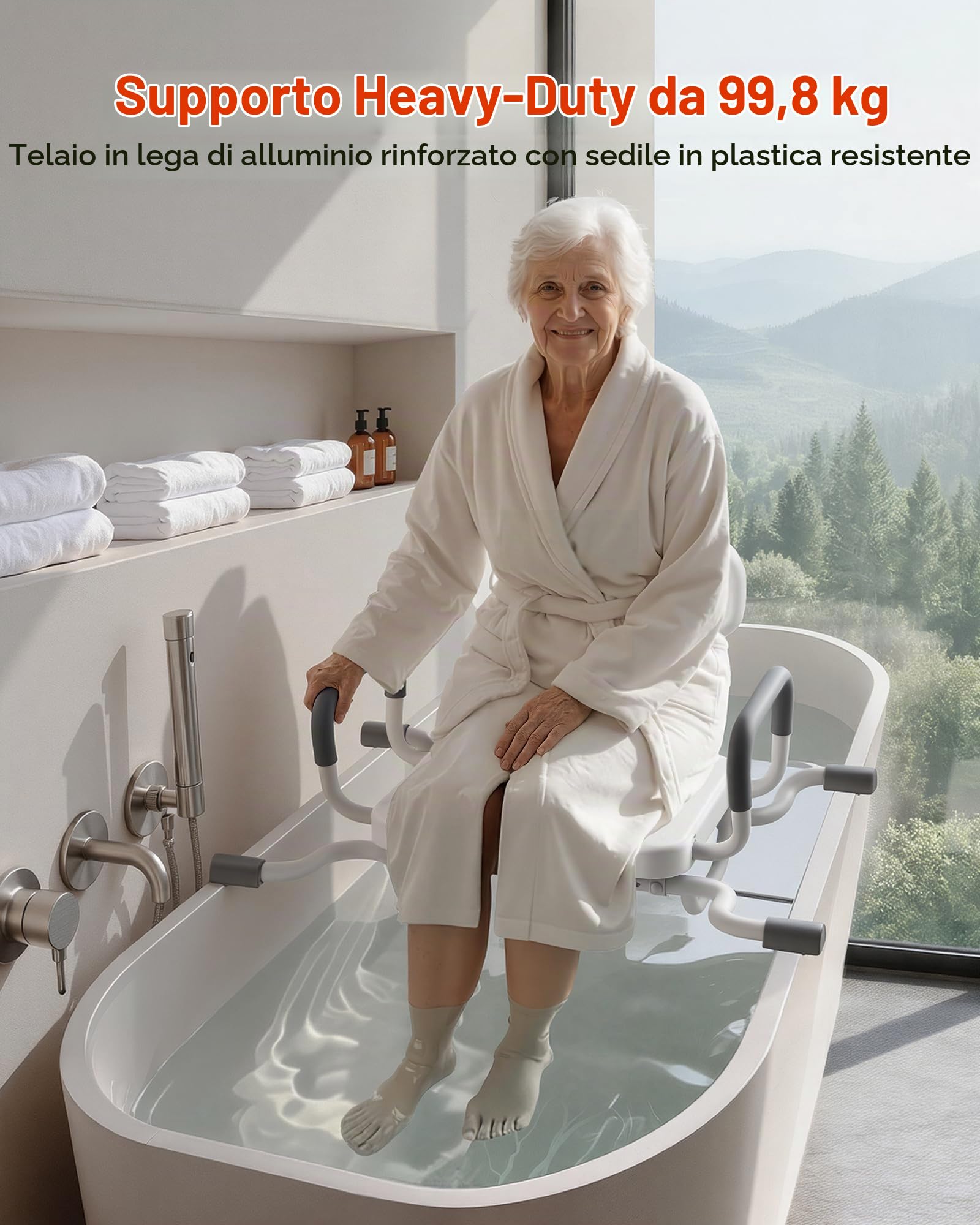 VEVOR Sedia Girevole da Doccia con Braccioli Schienale, Sedile per Trasferimento da Vasca da Bagno Girevole Carico max 100 kg, Sedia per Bagno Doccia Regolabile per Anziani Pazienti, Sedile Ausiliare