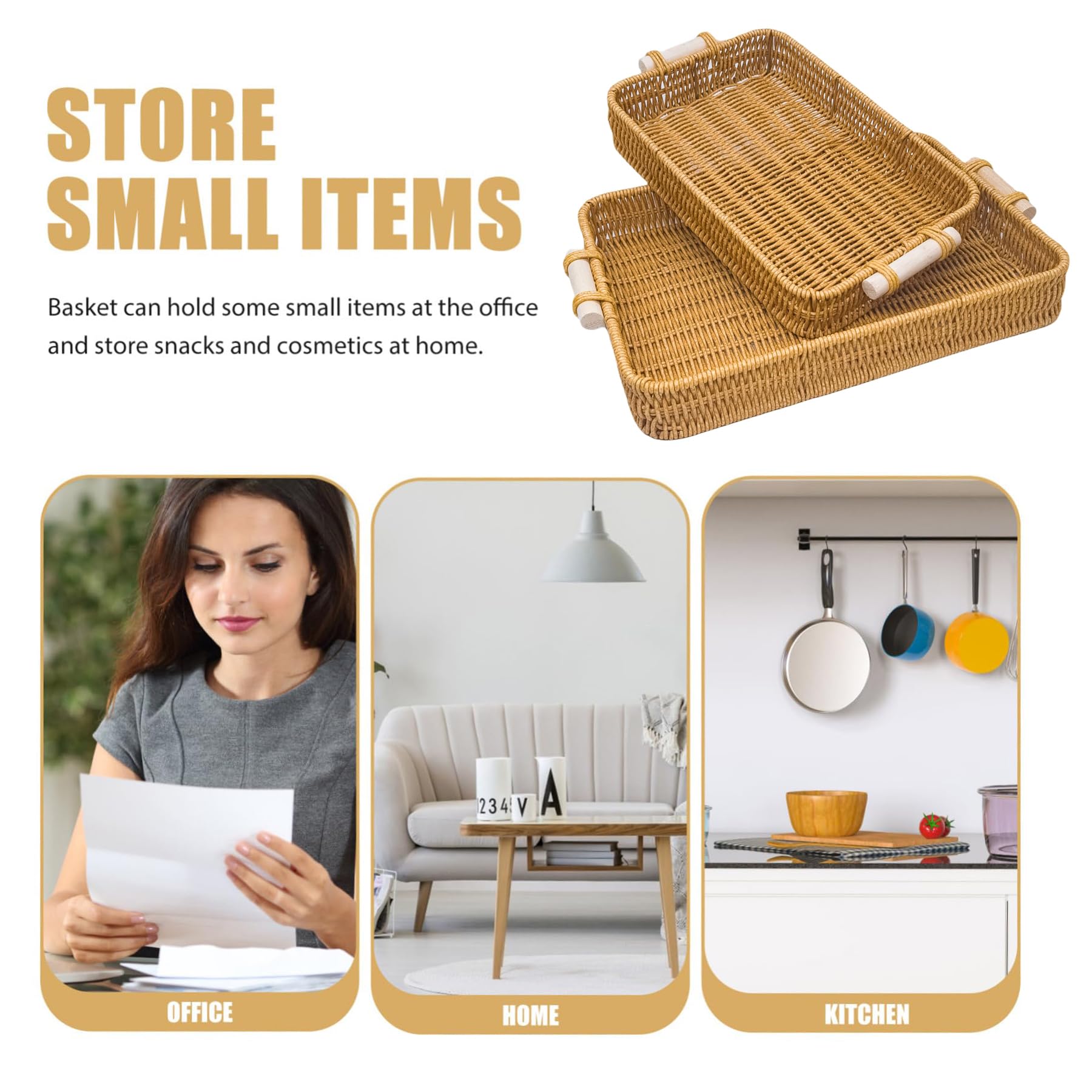 Wicker Basket Serving Tray with Handles Handwoven Rattan Storage Sofa Table Trays Decorative Organizer Tray for Eating Fruit Breakfast Food Coffee Bread Gift for Women, Set of 2 - Image 8