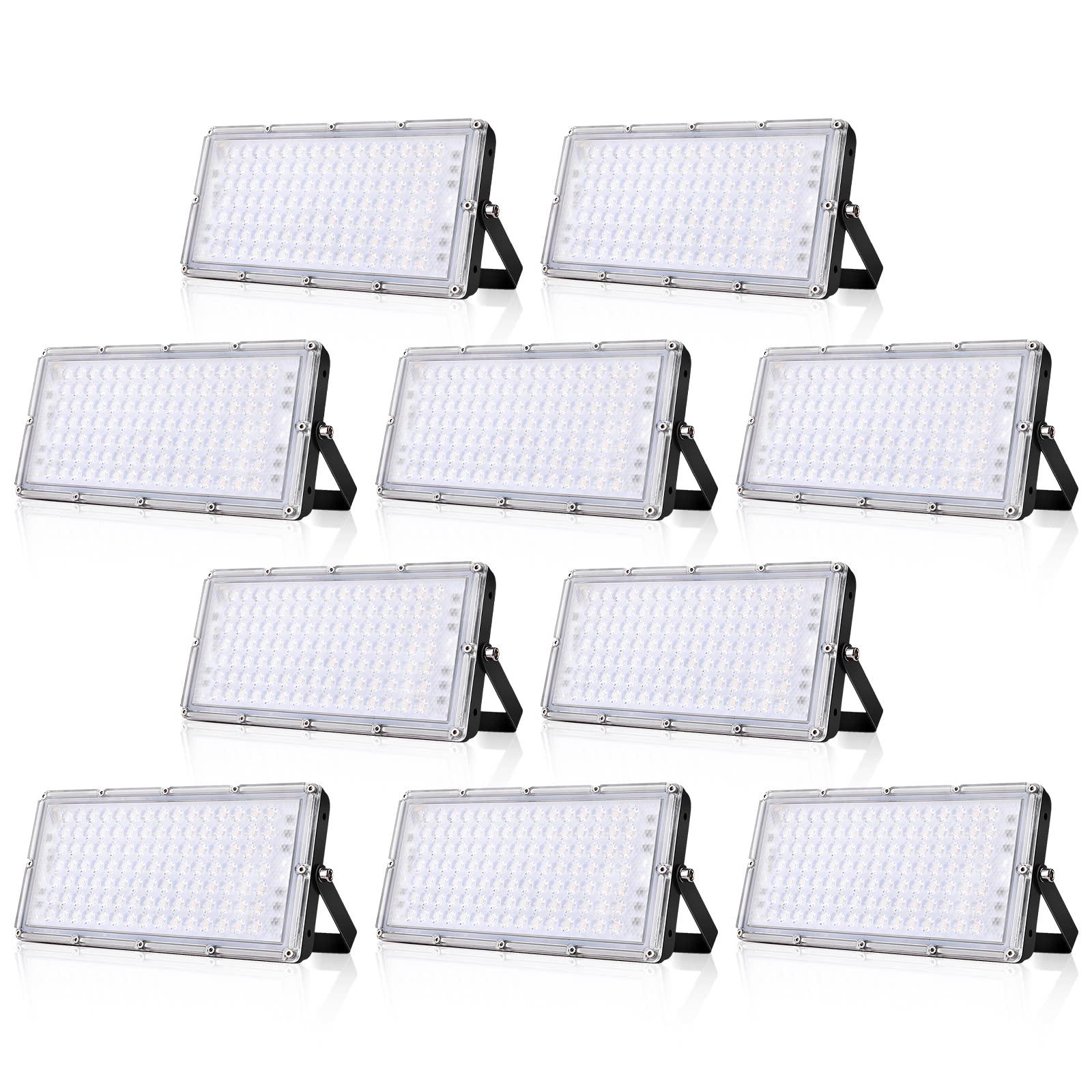 Viugreum 10 Pack 100W Outdoor LED Floodlight, IP66 Waterproof Spotlight Security Light, Super Bright 8000lm Worklight Wall Light for Yard, Garden, Garage, Hallway,3200K Warm White [Energy Class A++]