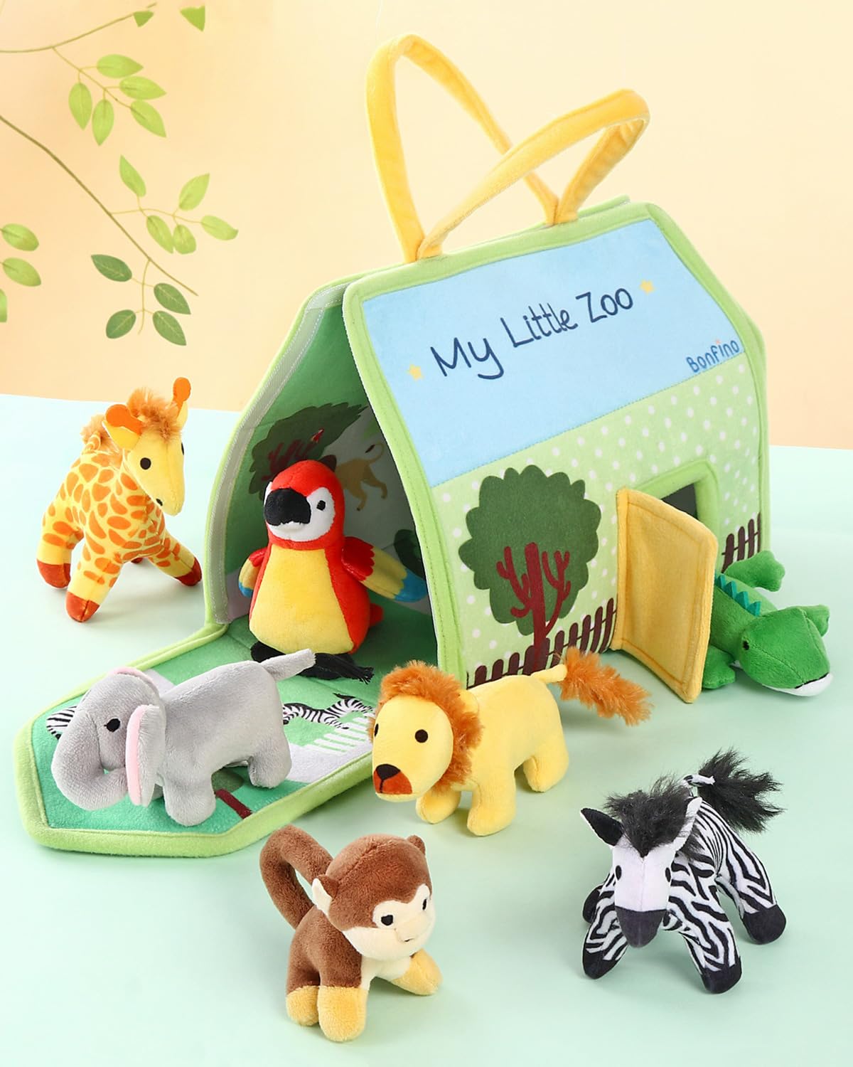 Bonfino My Little Zoo House for Kids | Plush Animal Jungle Set with Bag | Non-Toxic Wild Animals Set for Toddlers | Best Birthday Gift for Girls & Boys | Zoo Animals Action Figure Toys - 7 Animals (B0CYBQ8586) Amazon Price History, Amazon Price Tracker