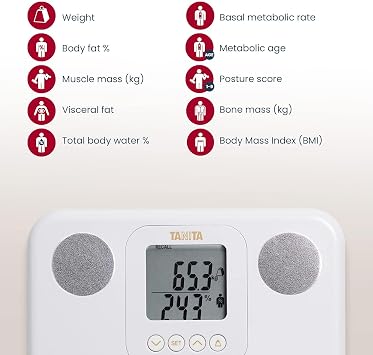 TANITA BC-730 Lightweight Compact Body Composition Monitor Internal Scanning Easy Read Display 9 Measurements White