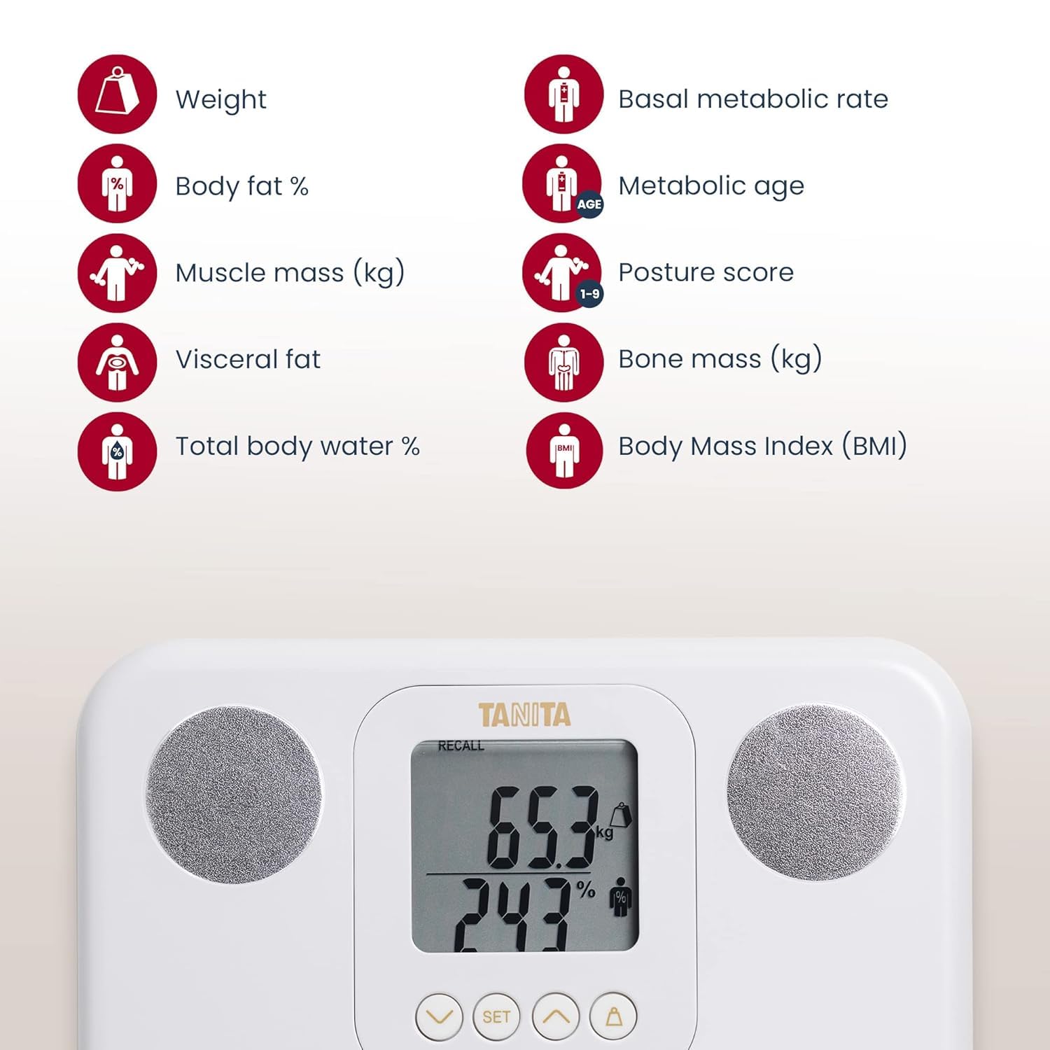 TANITA BC-730 Inteligentna waga łazienkowa biała, kompaktowa waga cyfrowa do masy ciała i tkanki tłuszczowej, LCD, monitor składu ciała, lekka, do codziennej kontroli wagi w domu i fitness dla rodziny