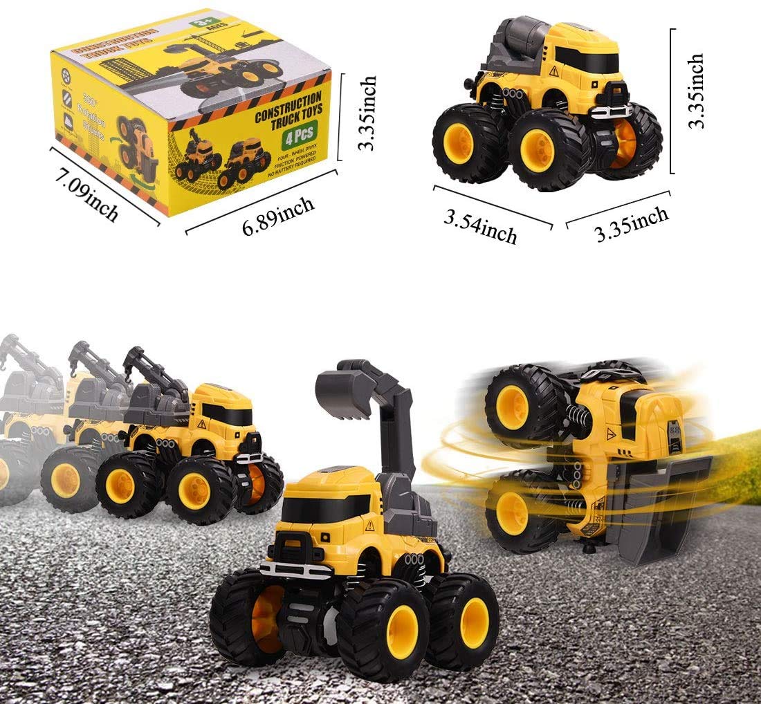 Camión de construcción de juguete Push and Go Car Toys para niños y niñas, juego de autos de juguete accionados por fricción que incluye grúa mezcladora, excavadora, camión volquete, 6