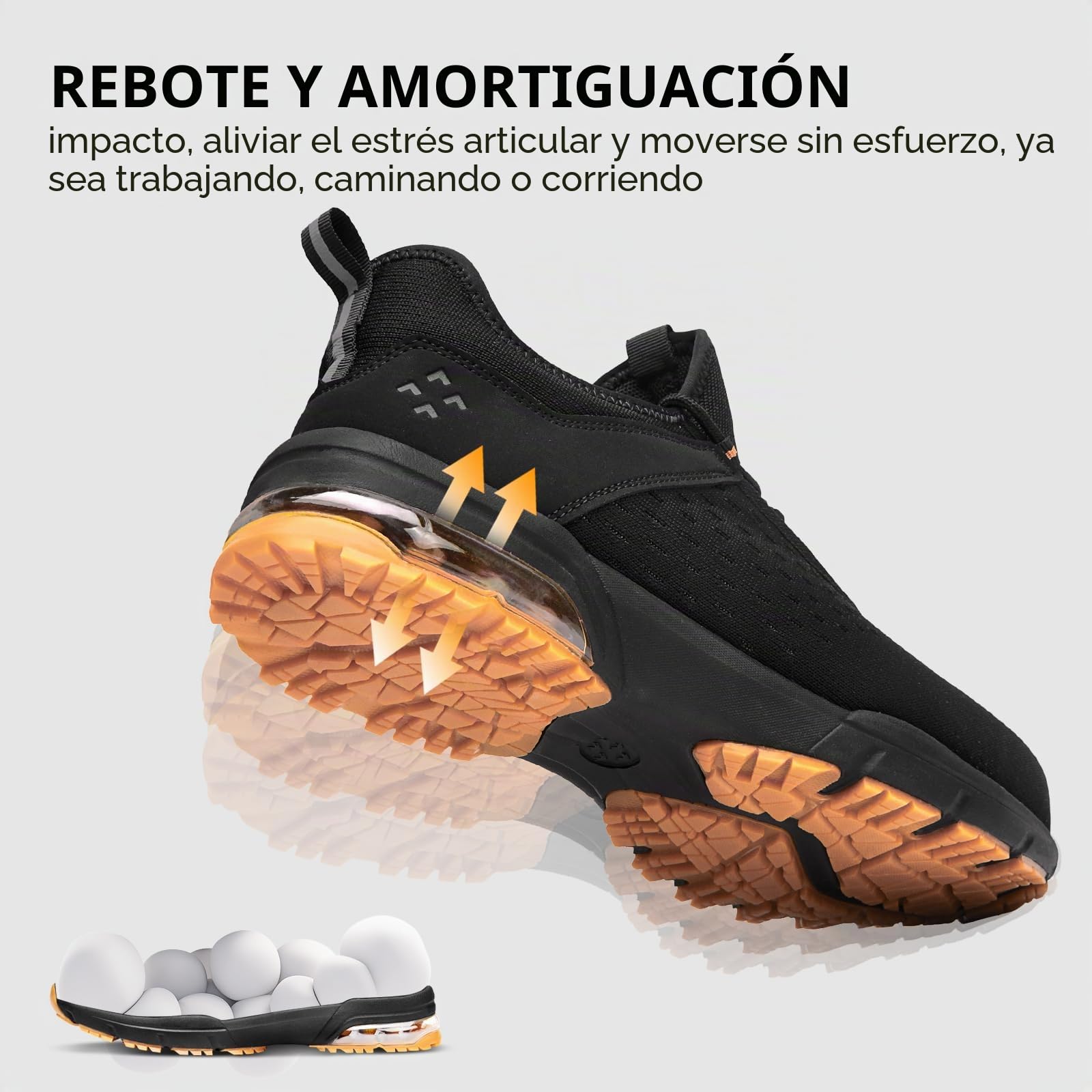 SPIEZ Zapatos de Seguridad para Hombres Mujeres - Puntera de Acero Compuesto sin Amortiguación de Aire, Diseño de Zapatilla de Moda Ligera, Comodidad de Manos Libres, Negro Naranja EU 36-46