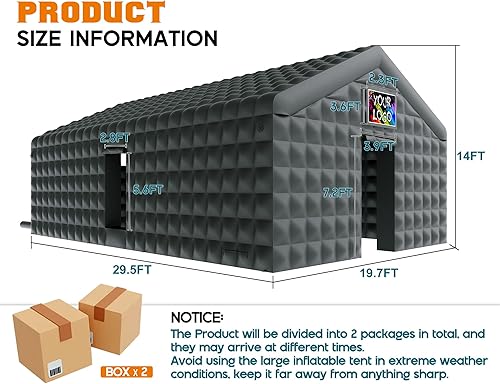 Miniatura 2 de Albott Tienda de campaña inflable grande de 30 x 20 x 14 pies para adultos, kiosco inflable portátil negro con 2 puertas laterales y área de