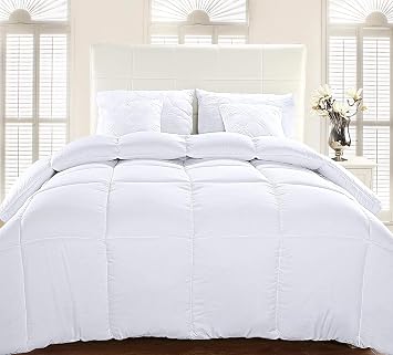 Double Duvet -Plain Quilt Comforter Bedspreads, Coverlets & Sets, 2 Pillowcases Warm and Anti Allergy All Season Coverless Duvet, Throws For Bed.(Double (200x200cm), White)