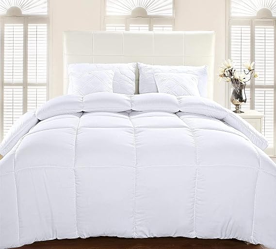 Double Duvet -Plain Quilt Comforter Bedspreads, Coverlets & Sets, 2 Pillowcases Warm and Anti Allergy All Season Coverless Duvet, Throws For Bed.(Double (200x200cm), White)