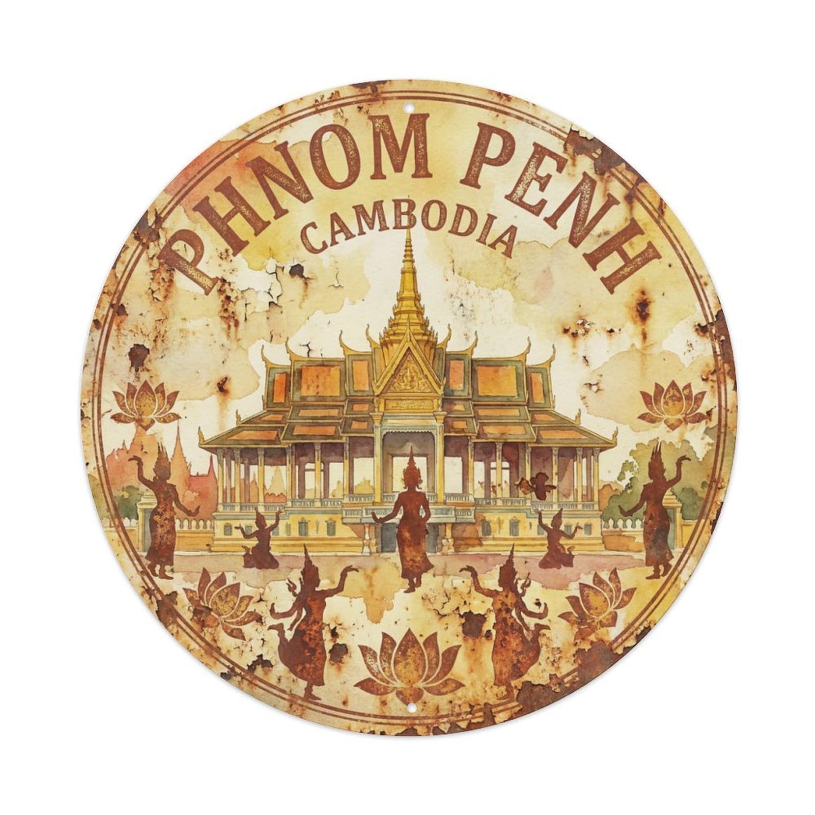 Vintage Travel Cambodia Phnom Penh Metal Tin Sign
