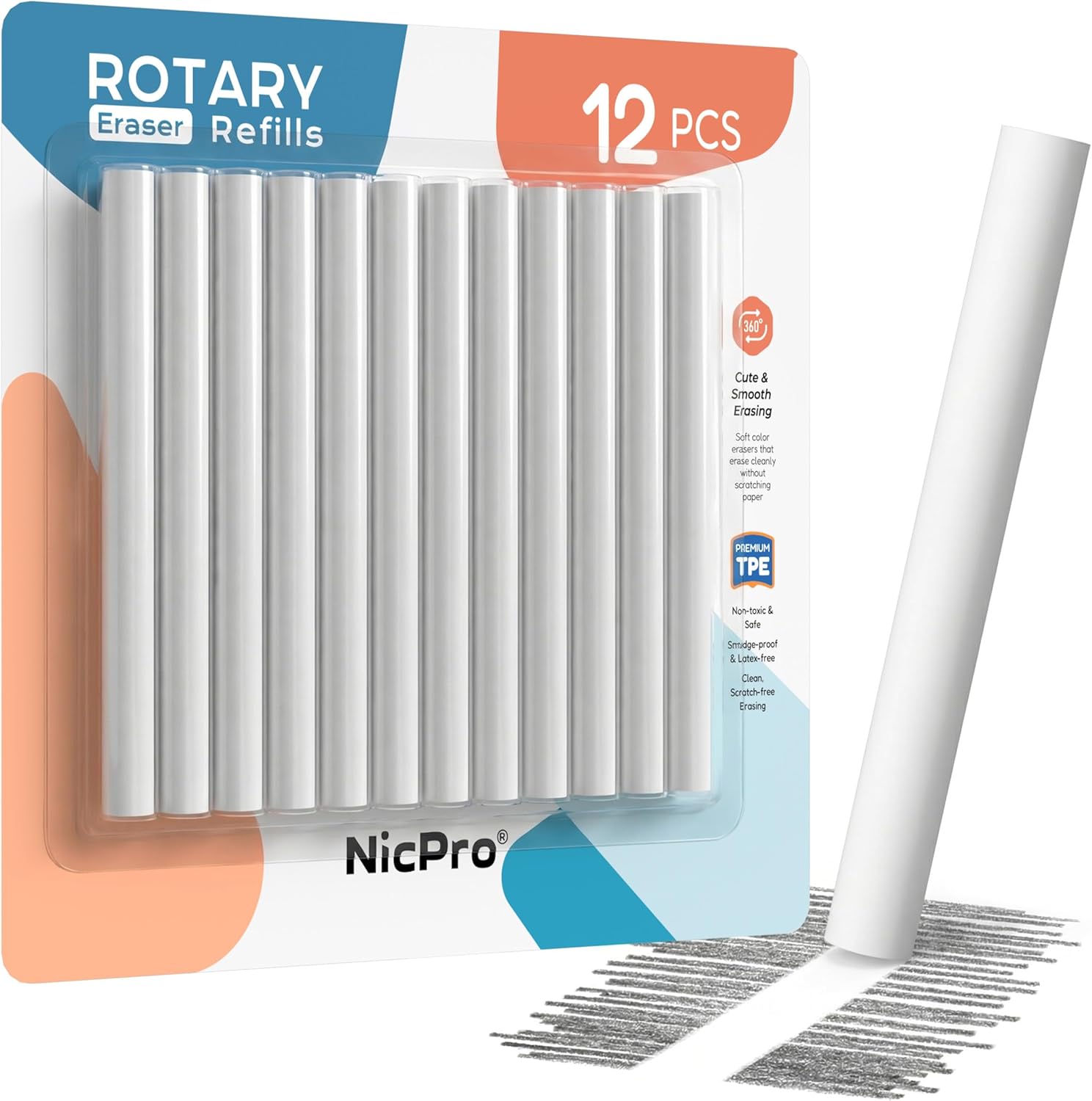 Amazon.com: Nicpro 12 Pack TPE Rotary Retractable Pen Eraser Refills ...
