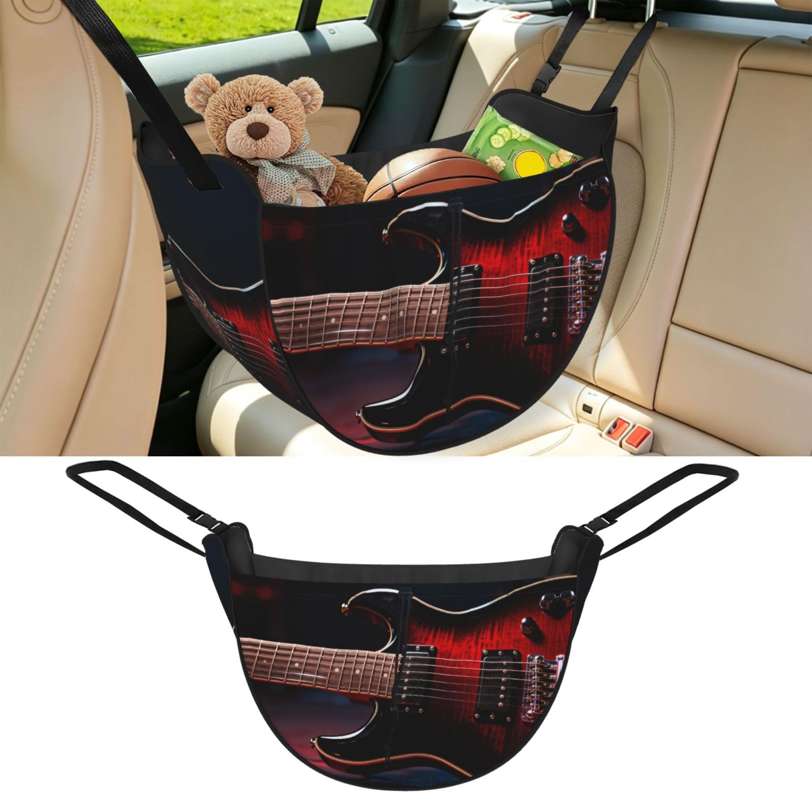 Cntdbu Black Electric Guitar Shape Car Seat Organizer-Backseat Storage Bag For Travel
